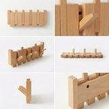 Wooden Coat Rack Wall Mounted Sticks Multi Rack Solid Handmade Natural Wood Artwork with 5 Flip-Down Unique Modern Hooks for Coats Bag Hat Umbrella