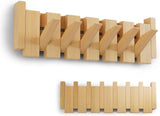 Wooden Coat Rack Wall Mounted Sticks Multi Rack Solid Handmade Natural Wood Artwork with 5 Flip-Down Unique Modern Hooks for Coats Bag Hat Umbrella