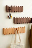 Wooden Coat Rack Wall Mounted Sticks Multi Rack Solid Handmade Natural Wood Artwork with 5 Flip-Down Unique Modern Hooks for Coats Bag Hat Umbrella