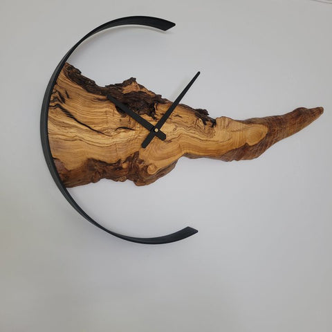 Woodisty Signature Live Edge Olive Wood Wall Clock – Crescent Series