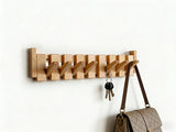 Wooden Coat Rack Wall Mounted Sticks Multi Rack Solid Handmade Natural Wood Artwork with 5 Flip-Down Unique Modern Hooks for Coats Bag Hat Umbrella